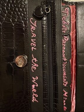 Brighton Black Travel Wallet with Pink Embroidery